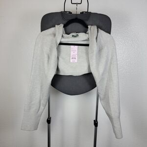 Wild Fable Women's Heather Gray Cropped Hooded Sweater Shrug Long Sleeve Size M